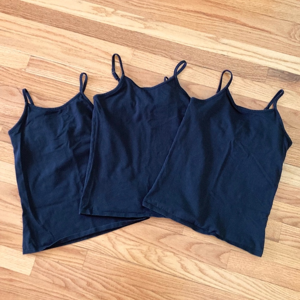 Bundle of three black girl’s size Large (10-12) camisoles with adjustable straps